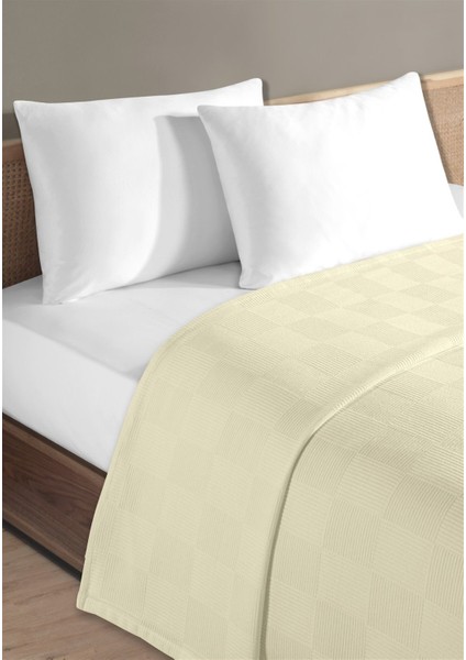 %100 Pamuk Çift Kişilik Açık Sarı Otel Pike Takım 200 x 230 cm