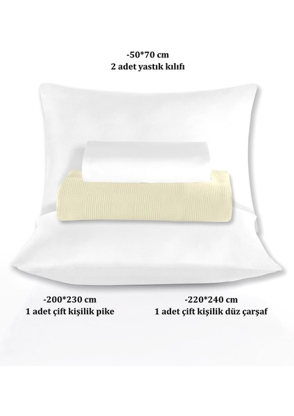 %100 Pamuk Çift Kişilik Açık Sarı Otel Pike Takım 200 x 230 cm indirimleri