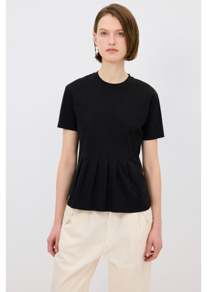 Pileli Bluz Siyah 11545069000