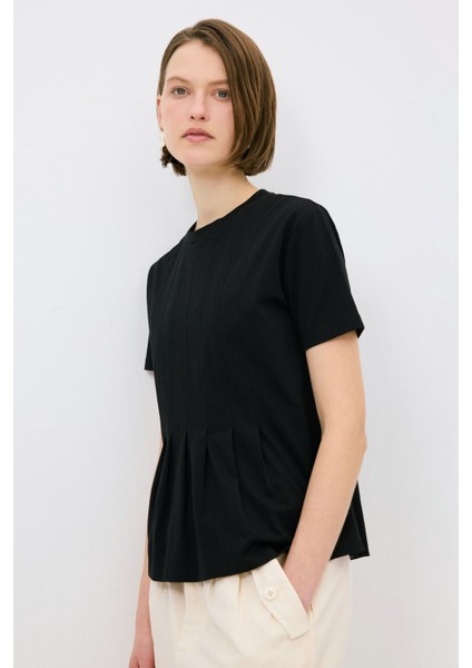 Pileli Bluz Siyah 11545069000 fırsatları