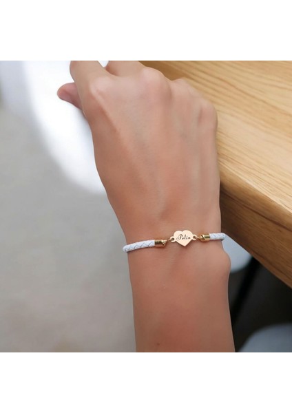 14 Ayar Altın Plakalı Pelin Ismine Özel Kalp Motifli Doğal Beyaz Derili Hediye BILEKLIK-433ISIM