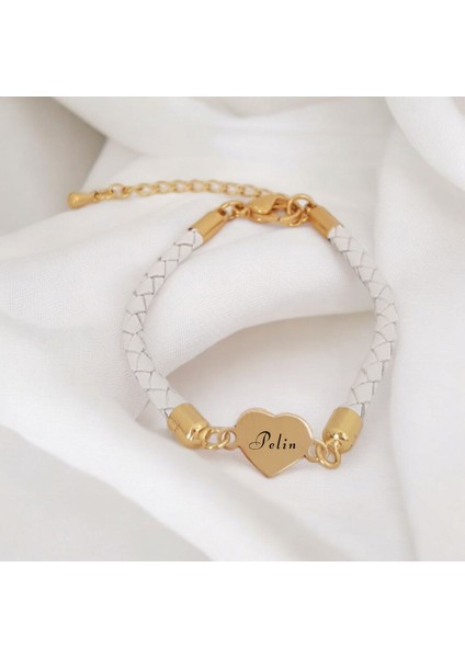 14 Ayar Altın Plakalı Pelin Ismine Özel Kalp Motifli Doğal Beyaz Derili Hediye BILEKLIK-433ISIM fiyatları