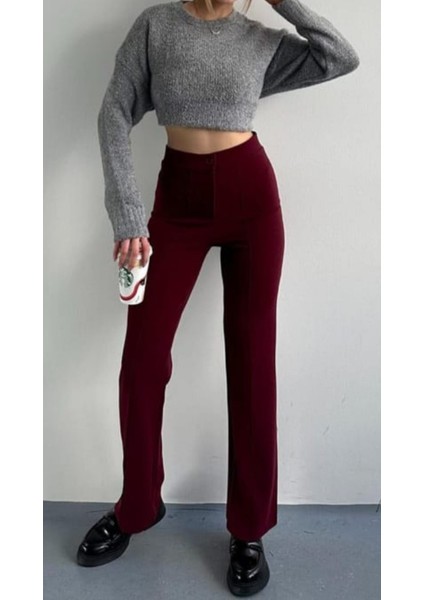 Kadın Önü Çimalı Krep Kumaş Pantalon