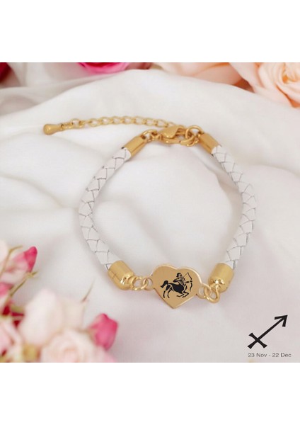 14 Ayar Plakalı Altın Yay Burçlarına Doğal Beyaz Derili Kalp Motifli Hediye BILEKLIK-433BURÇ fiyatları