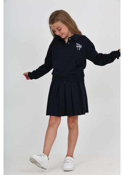 Kız Çocuk Fiyonk Nakışlı Etekli Takım