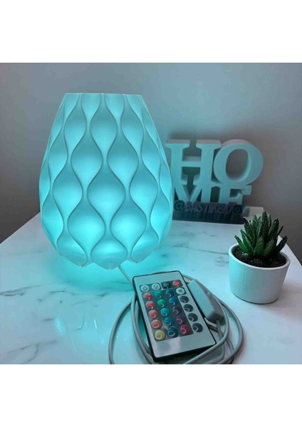 Rgb LED Masaüstü Abajur – Minimalist Tasarım, Kumandalı Renkli Gece Lambası, Dekoratif Işık, Büyük Boy
