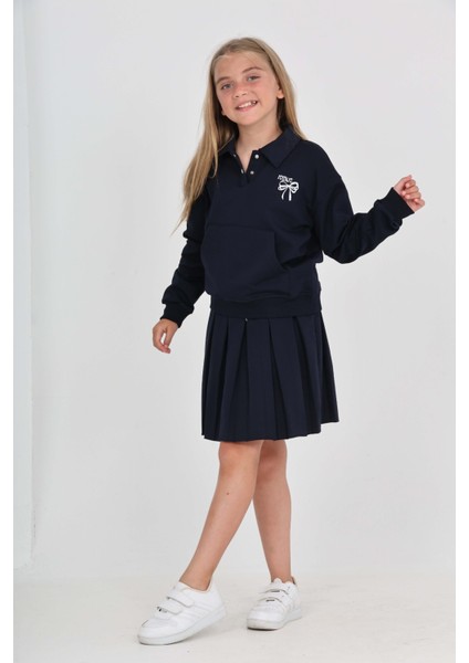 Kız Çocuk Fiyonk Nakışlı Etekli Takım modelleri