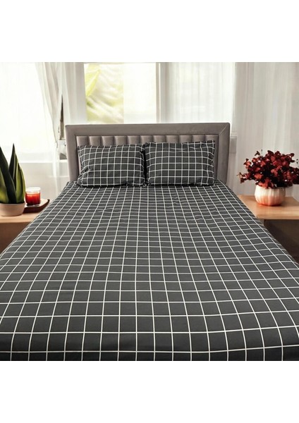 Çift Kişilik Desenli Ranforce Kumaş Fitted Lastikli Çarşaf & 2 Adet Yastık Kılıfı