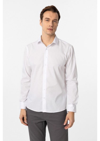 Beyaz Slim Düz Klasik Yaka Gömlek