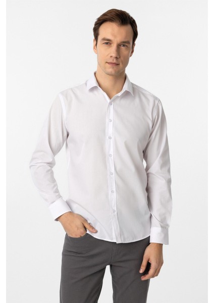 Beyaz Slim Düz Klasik Yaka Gömlek fiyatları
