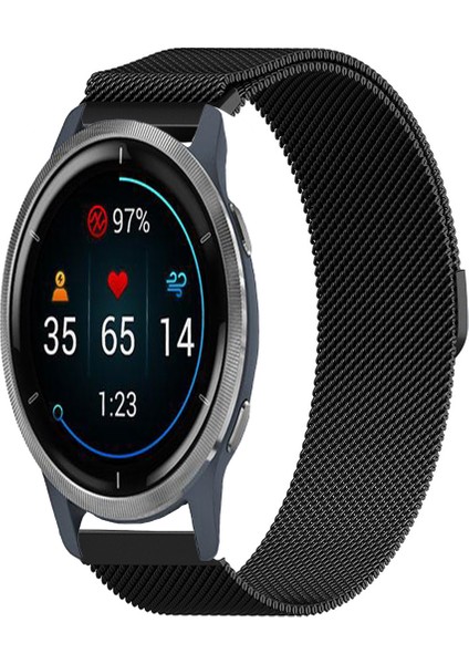 Garmin Venu 2 ile Uyumlu Kordon Hasır Metal Örgü Mıknatıslı Milano Kayış