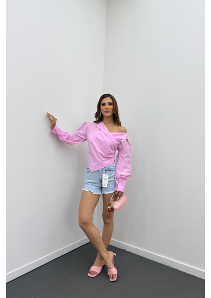 Poker Açık Kot Mavi Yüksel Bel Mini Kot Şort