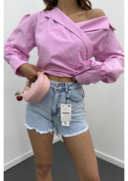 Poker Açık Kot Mavi Yüksel Bel Mini Kot Şort modelleri