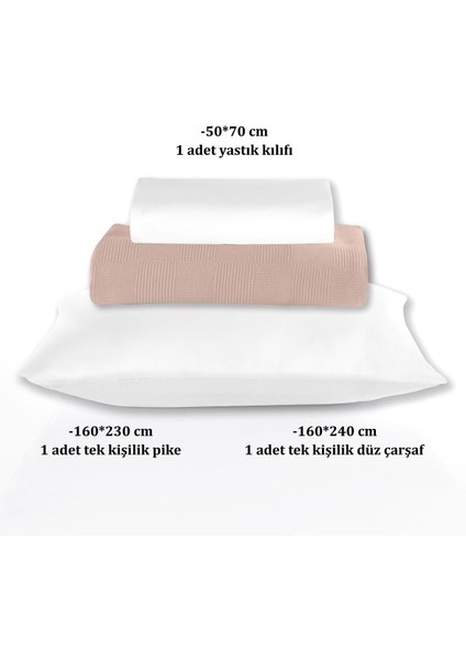 %100 Pamuk Tek Kişilik Pudra Otel Pike Takım 160 x 230 cm indirimleri