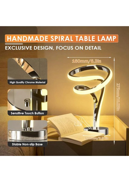 Airnasa LED Gece Lambası, 10 W Modern Masa Lambası, Spiral Tasarım Masa Lambası, 1300 Lm, 3000 K Sıcak Beyaz, Dokunmatik Kısılabilir, Masa Lambası, Dekoratif Aydınlatma