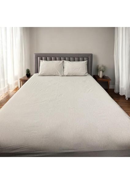 Çift Kişilik Desenli Ranforce Kumaş Fitted Lastikli Çarşaf & 2 Adet Yastık Kılıfı