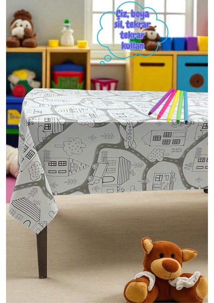 Boyanabilir Pvc Elyaf Tabanlı Silinebilir Muşamba Masa Örtüsü_şehir