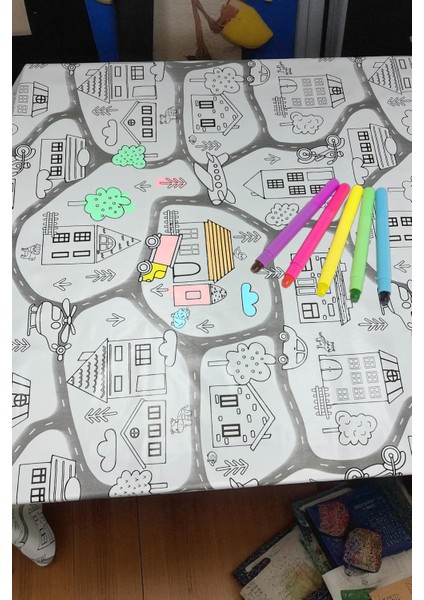 Boyanabilir Pvc Elyaf Tabanlı Silinebilir Muşamba Masa Örtüsü_şehir modelleri