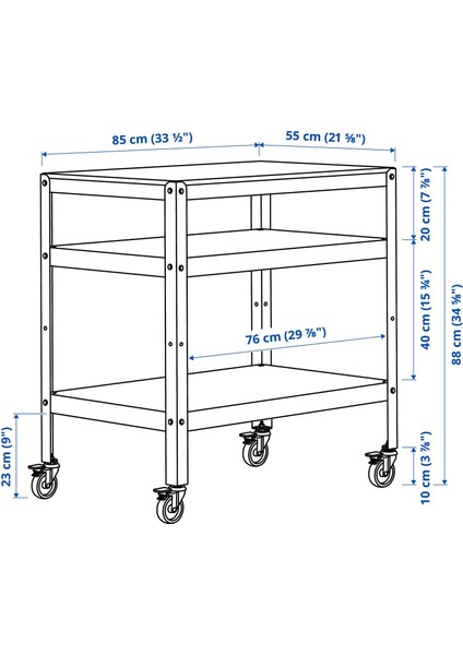 Bror Servis Sehpası Siyah 85 x 55 cm Tekerlekli 50 kg Kapasiteli fırsatları