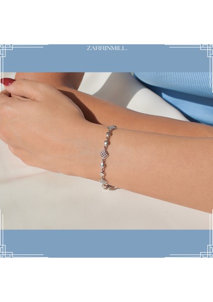 925 Ayar Gümüş Dörtgen Model Zirkon Taşlı Su Yolu Bileklik Rodyum Kaplama fırsatları