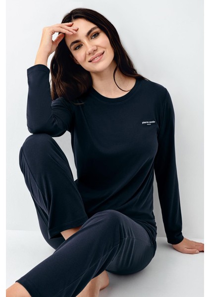 Kadın Lacivert Pijama Takım, Uzunkollu, Bisiklet Yakalı, Mevsimlik Pijama %50 Pamuk %50 Modal fiyatları