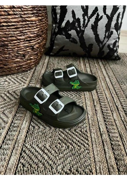 Ayfox Timsah Figürlü Çift Tokalı Anatomik Yüksek Taban Ultra Hafif Kaydırmaz Plaj Havuz Günlük Çocuk Terlik