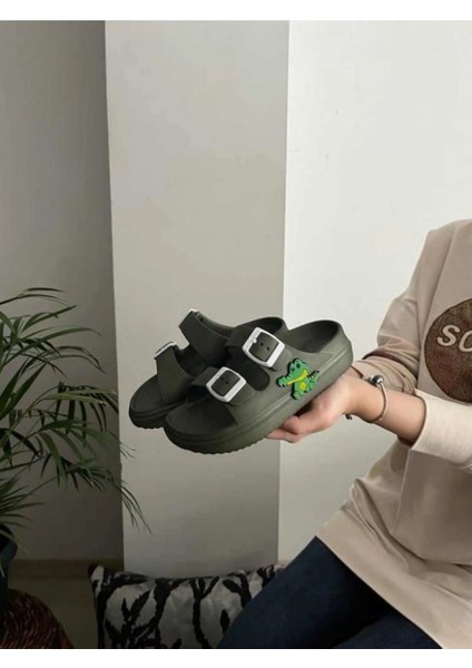 Ayfox Timsah Figürlü Çift Tokalı Anatomik Yüksek Taban Ultra Hafif Kaydırmaz Plaj Havuz Günlük Çocuk Terlik modelleri