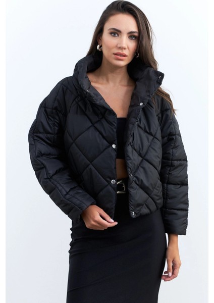 Kadın Siyah Beli Lastikli Yarasa Kol Şişme Mont MX11 fiyatları