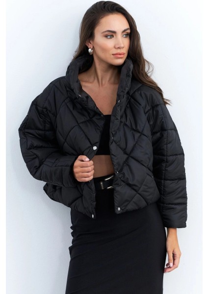 Kadın Siyah Beli Lastikli Yarasa Kol Şişme Mont MX11 fırsatları