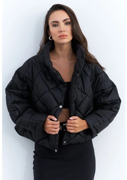 Kadın Siyah Beli Lastikli Yarasa Kol Şişme Mont MX11 indirimleri