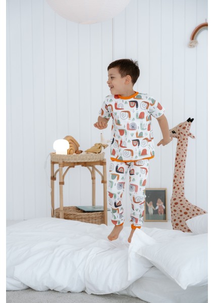 0.3 Tog Yazlık Çocuk Pijama Takımı - Salyangoz Desenli