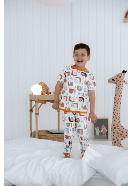 0.3 Tog Yazlık Çocuk Pijama Takımı - Salyangoz Desenli fırsatları