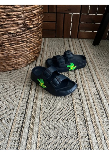 Ayfox Timsah Figürlü Çift Tokalı Anatomik Yüksek Taban Ultra Hafif Kaydırmaz Plaj Havuz Günlük Çocuk Terlik