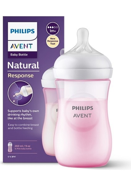 Natural Response PP Pembe Biberon 1+ Ay 260 ml SCY903/11