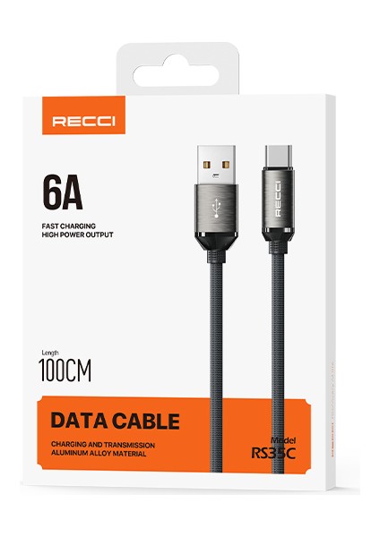 RS35C Usb-A To Type-C Örgü Tasarımlı Hızlı Şarj Özellikli Data ve Şarj Kablosu 1m Gri