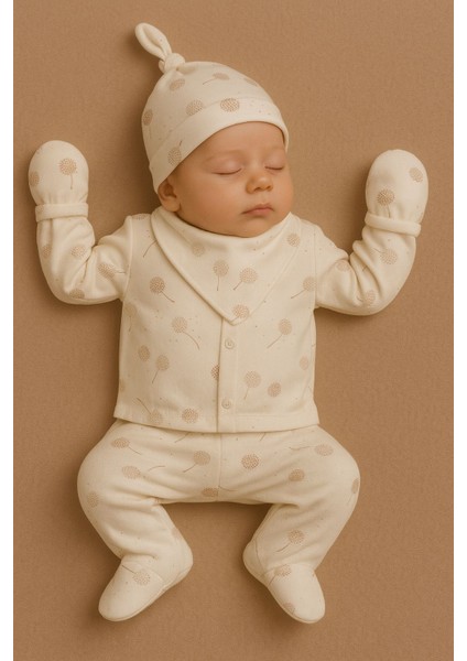 5'li Hastane Çıkışı Polen Desenli %100 Pamuklu Kumaş 0-3 Ay Unisex ,erkek , Kız Bebek