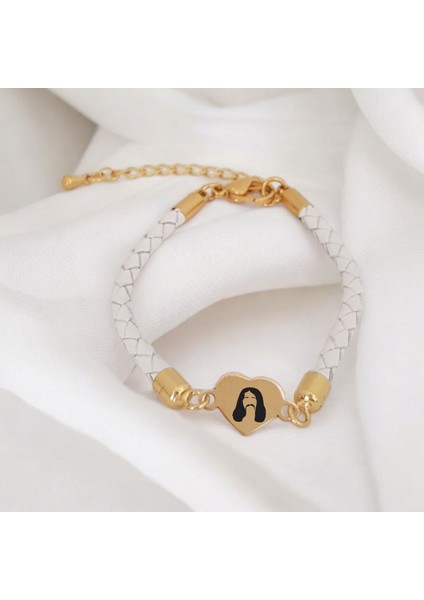 14 Ayar Altın Plakalı Bariş Manço Temalı Beyaz Derili Kalp Motifli Hediye BILEKLIK-433SEMBOL fiyatları