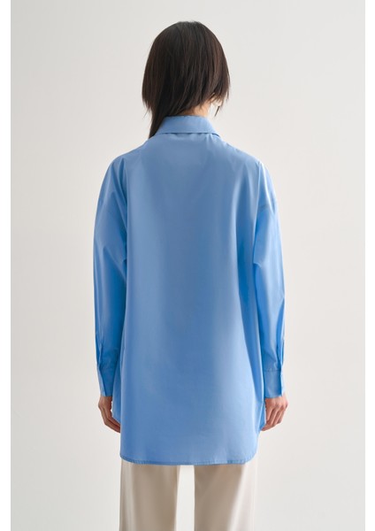Premium Saf Pamuk Açık Mavi Oversize Gömlek fiyatları