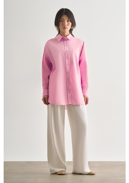 Premium Saf Pamuk Pembe Oversize Gömlek