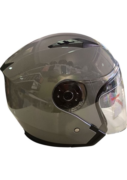 Güneş Vizörlü Açık Motosiklet Kaskı (Parlak Gri)