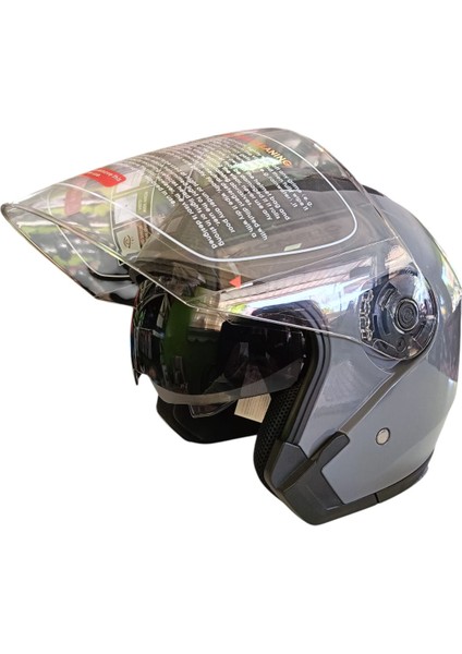 Güneş Vizörlü Açık Motosiklet Kaskı (Parlak Gri) fırsatları