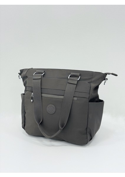 Kadın Çok Gözlü Kullanışlı Suya Dayanıklı Saten Kumaş Koyu Gri Renkli Çapraz Askılı El ve Omuz Çantası modelleri