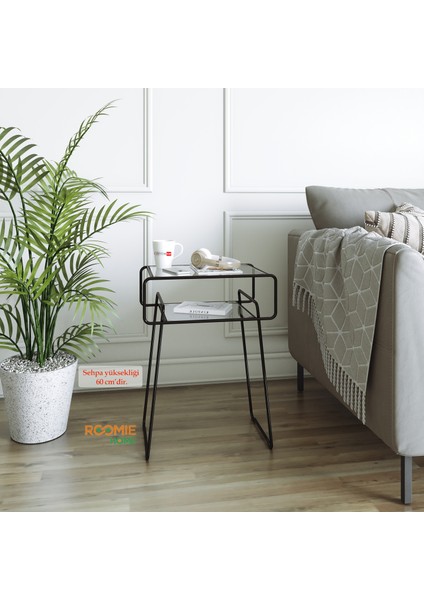 Retro Yan Sehpa, Metal Sehpa, Cam Sehpa, Salon, Yatak Odası, Antre