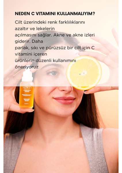 Cilt Lekelerine Karşı Etkili Parlatıcı Vitamin C Serum, Glutatyon, Ferulik Asit ve %20 Askorbik Asit