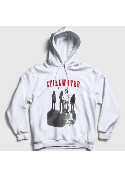 Unisex Beyaz Band Poster Stillwater Kapüşonlu Sweatshirt
