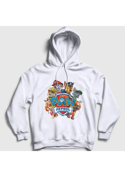 Unisex Beyaz All Paw Patrol Kapüşonlu Sweatshirt