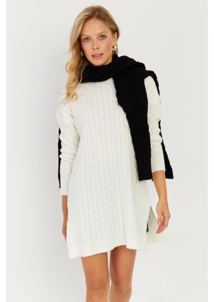 Kadın Ekru Saç Örgülü Triko Tunik KZ2505 modelleri
