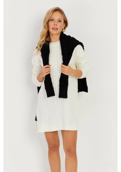 Kadın Ekru Saç Örgülü Triko Tunik KZ2505 fırsatları