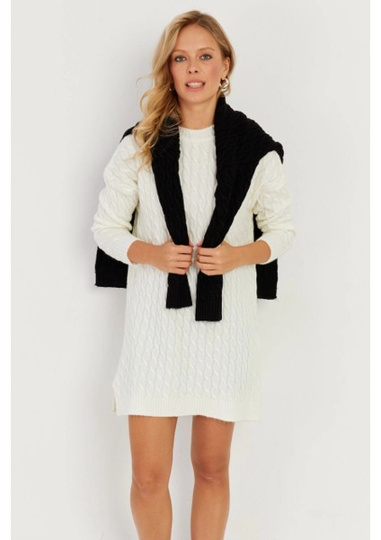 Kadın Ekru Saç Örgülü Triko Tunik KZ2505 indirimleri