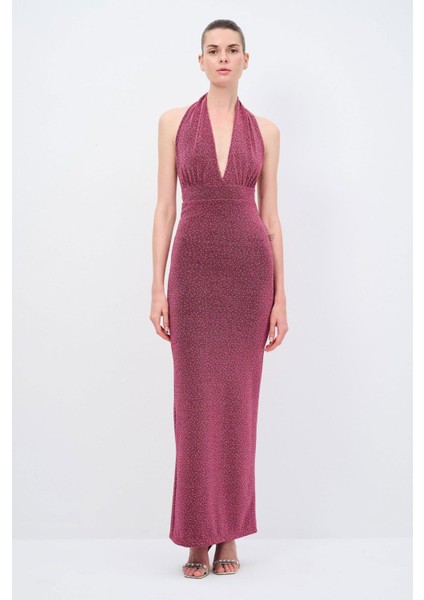 Uzun Örme Elbise Pembe 12445049000